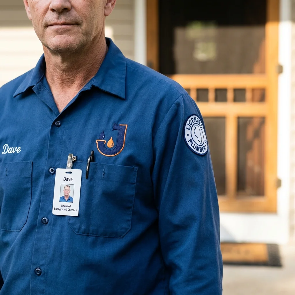 Licensed plumber showing ID badge in Bay City, MI