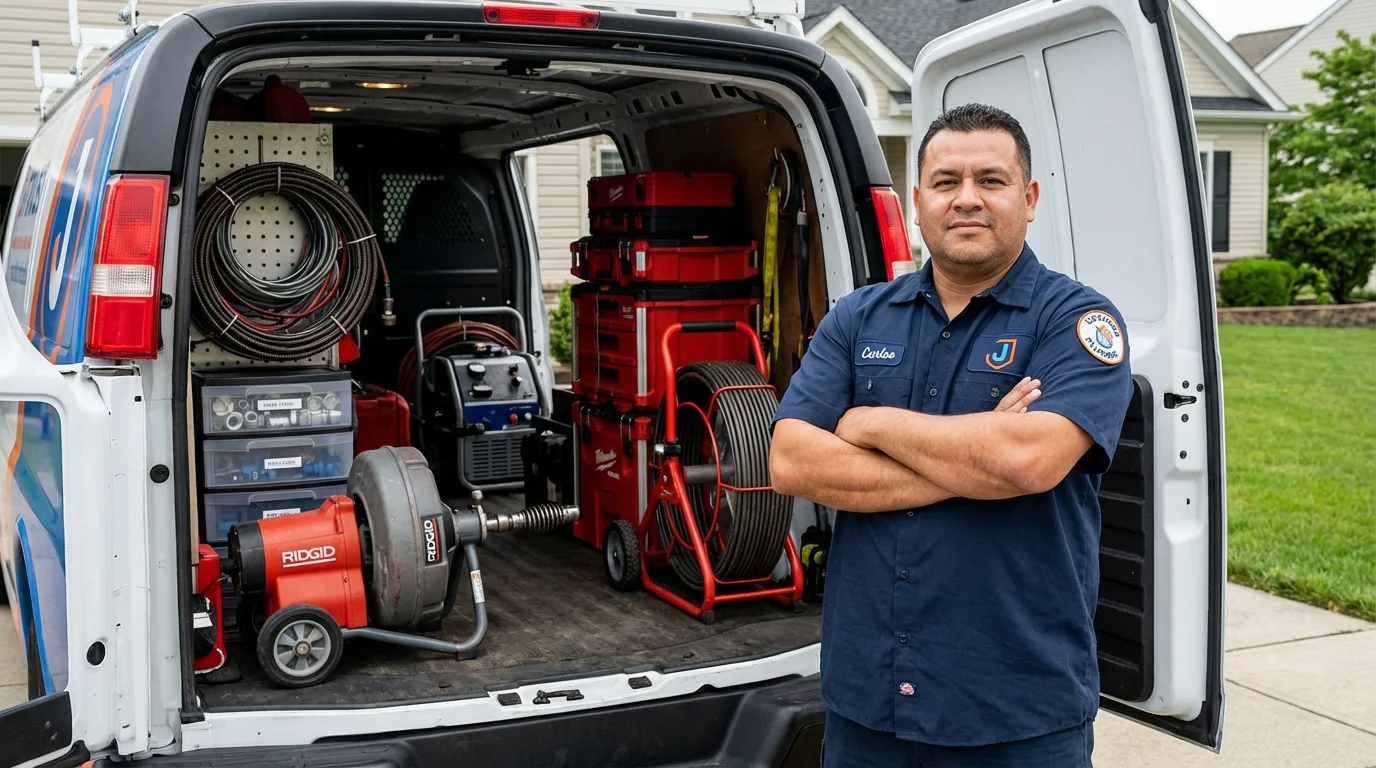 Professional drain cleaning equipment and Johns Plumbing LLC plumber in Bay City