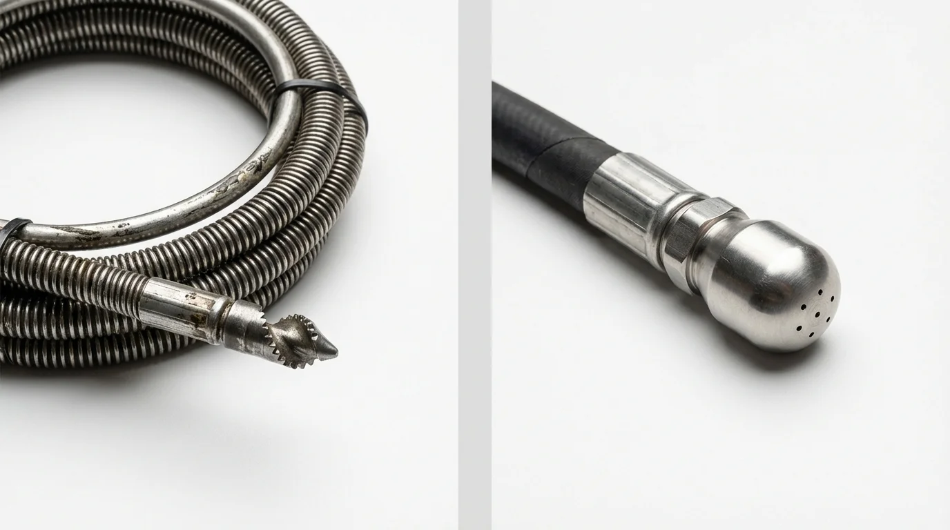 Drain snake cable and hydro jetting nozzle used for drain cleaning in Bay City, MI