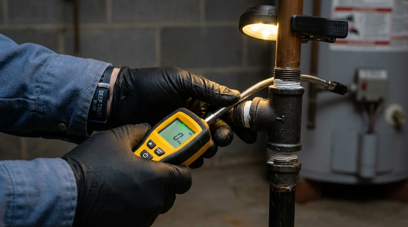 Gas leak detection with electronic sniffer by Johns Plumbing LLC in Bay City