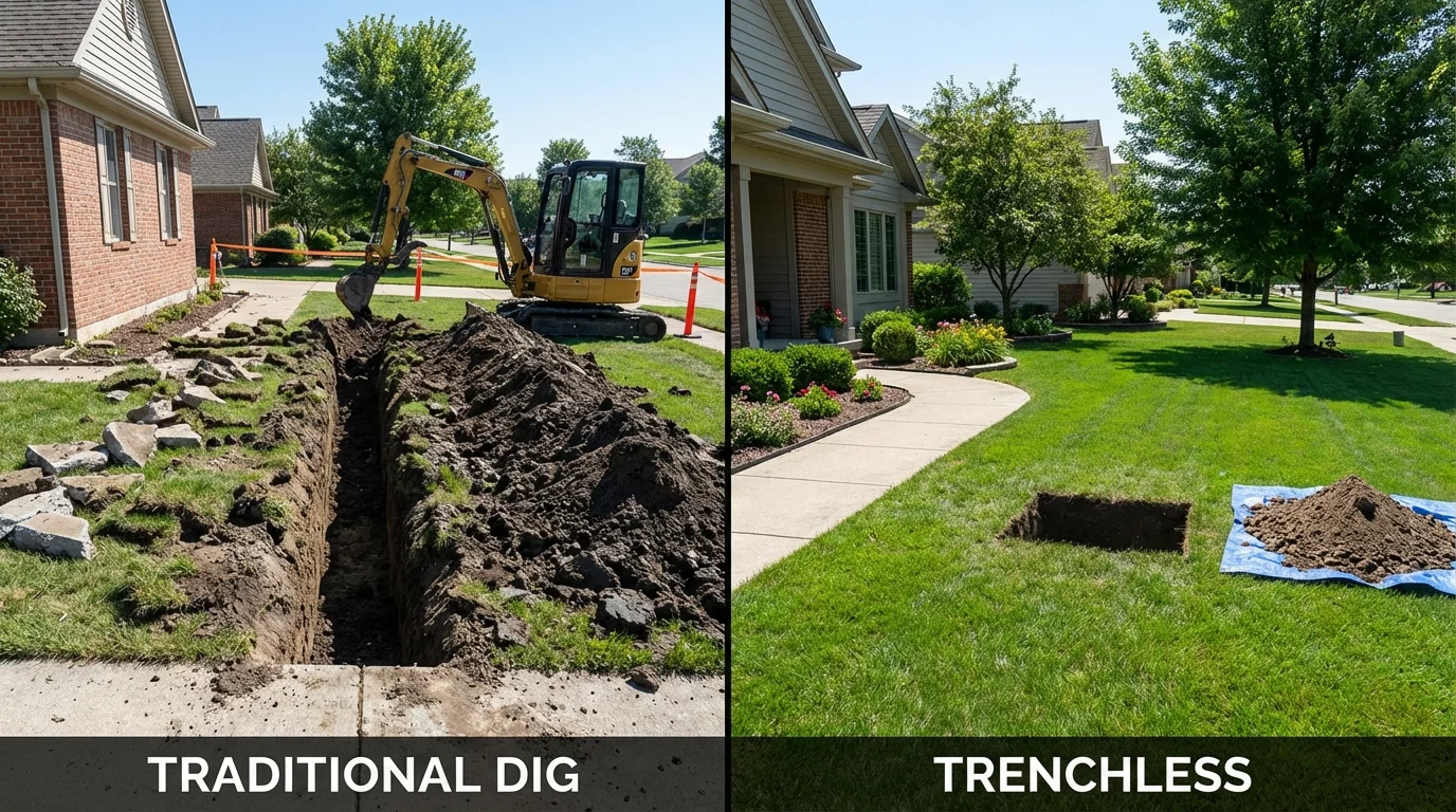 Trenchless sewer repair with minimal yard damage versus traditional excavation in Bay City, MI